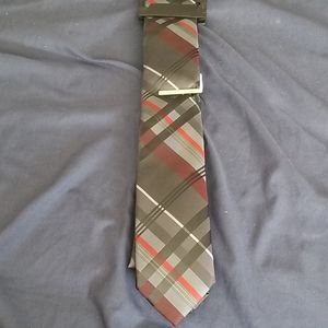 Red, gray and black tie